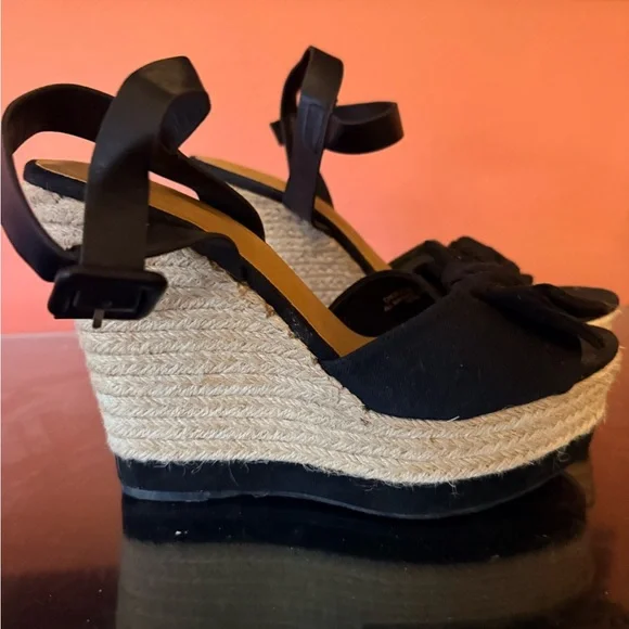 BAMBOO Black Espadrille Wedge Sandals with Bow - Picture 2 of 4